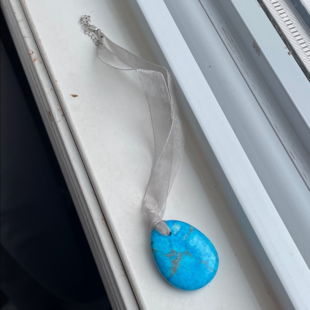 Hand Crafted Blue Turquoise Teardrop Pendant Necklace